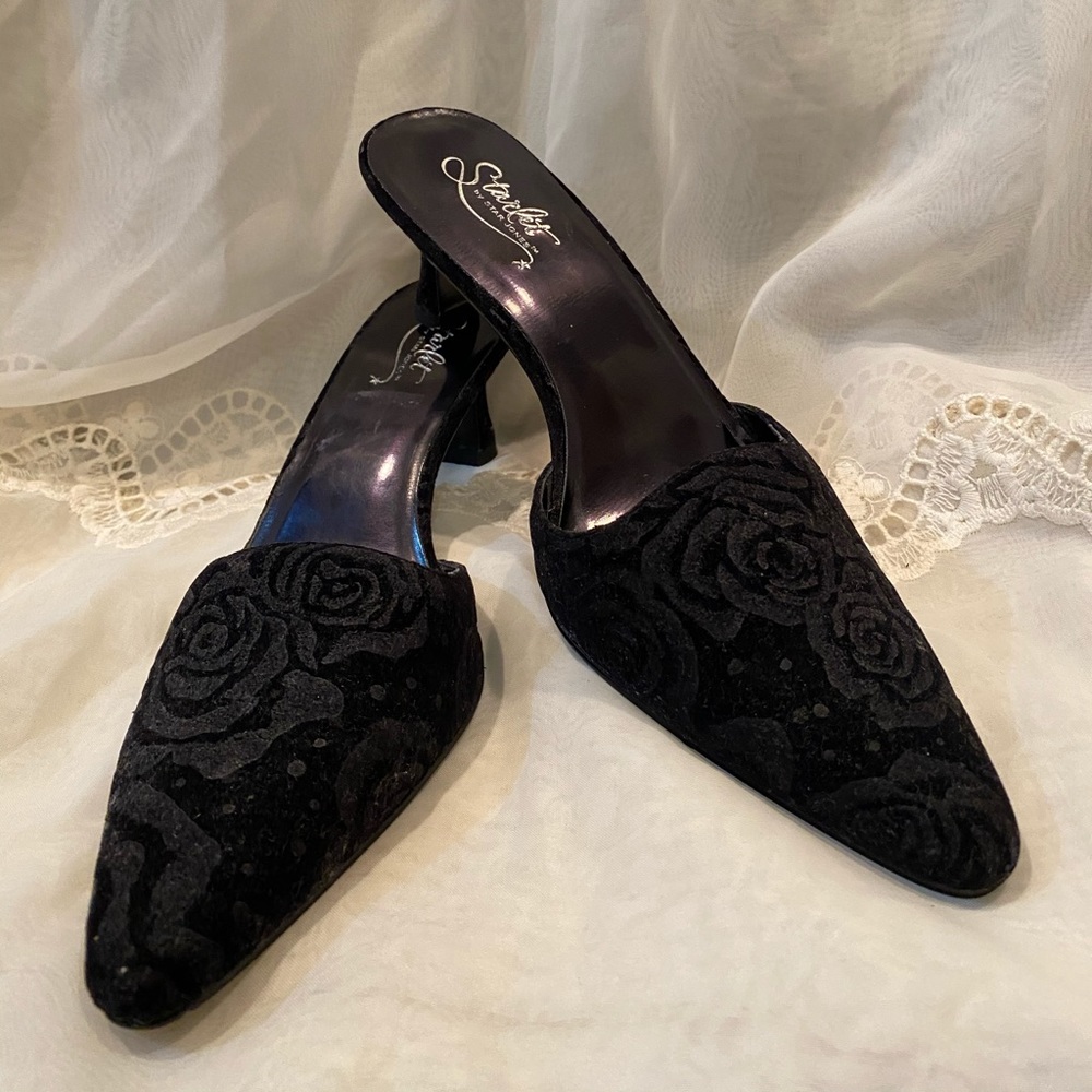 Black velvet kitten heels
